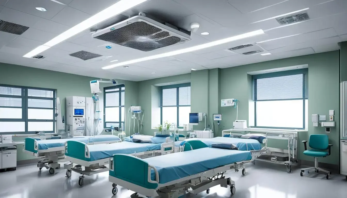 Healthcare HVAC system controlling air quality and ventilation in hospital ward Nigeria